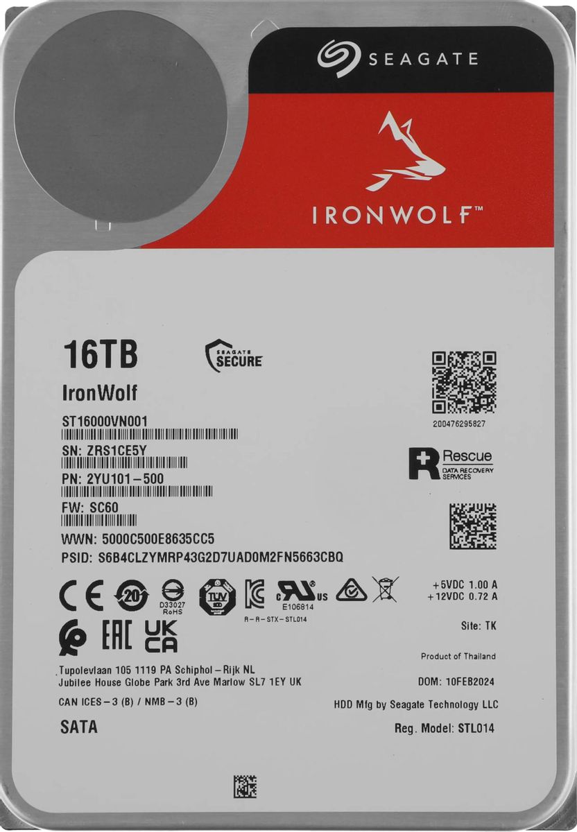 Жесткий диск 16Tb Seagate IronWolf (ST16000VN001)