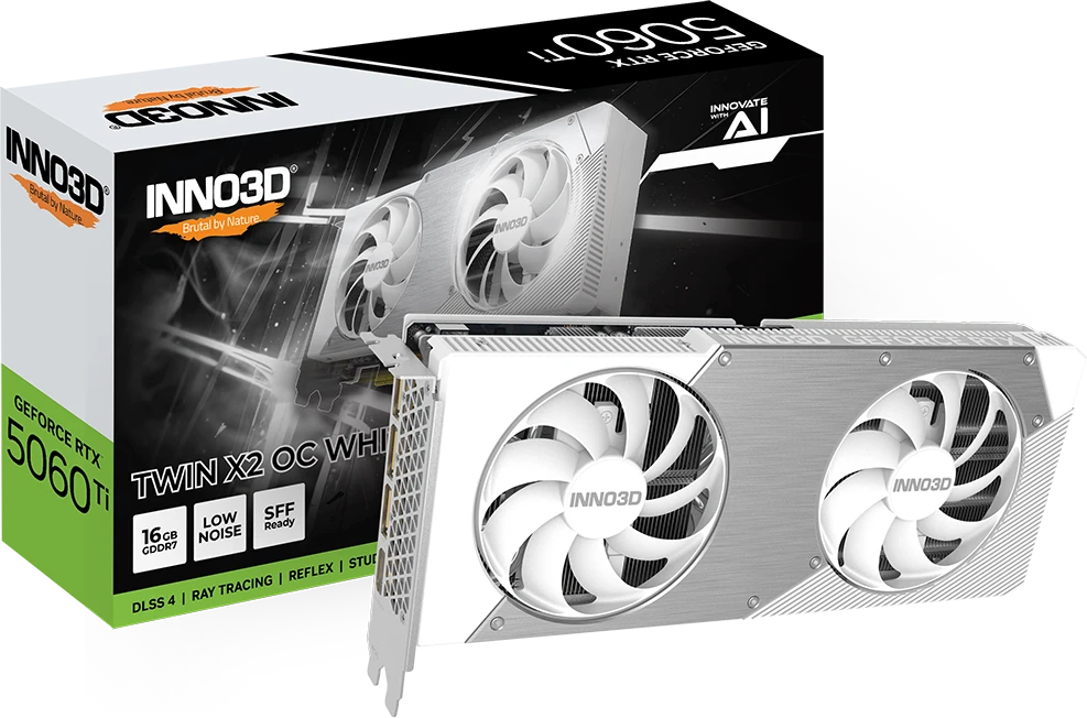 Видеокарта Inno3D RTX 5060Ti Twin X2 OC White (N506T2-16D7X-191073W)