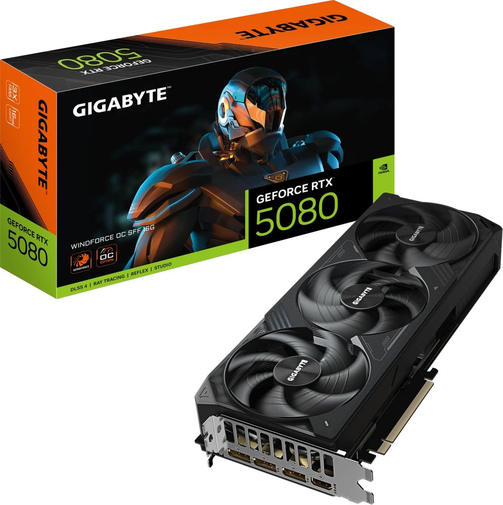 Видеокарта NVIDIA GeForce Gigabyte RTX 5080 WINDFORCE OC SFF 16G (GV-N5080WF3OC-16GD) 16Gb GDDR7 HDMI+3xDP RTL