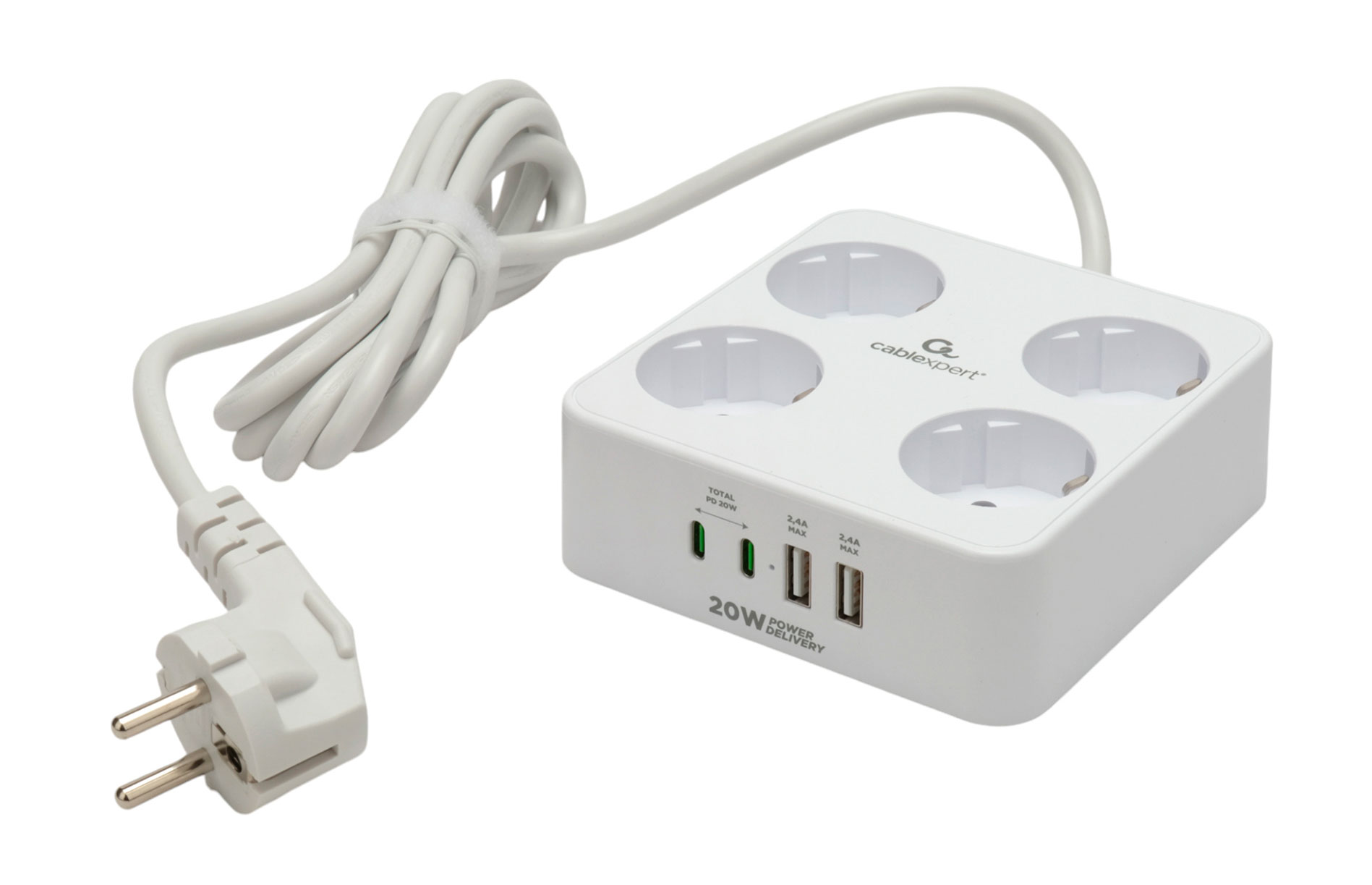 Сетевой фильтр Cablexpert Plate PLT-4-C2U2-W-2