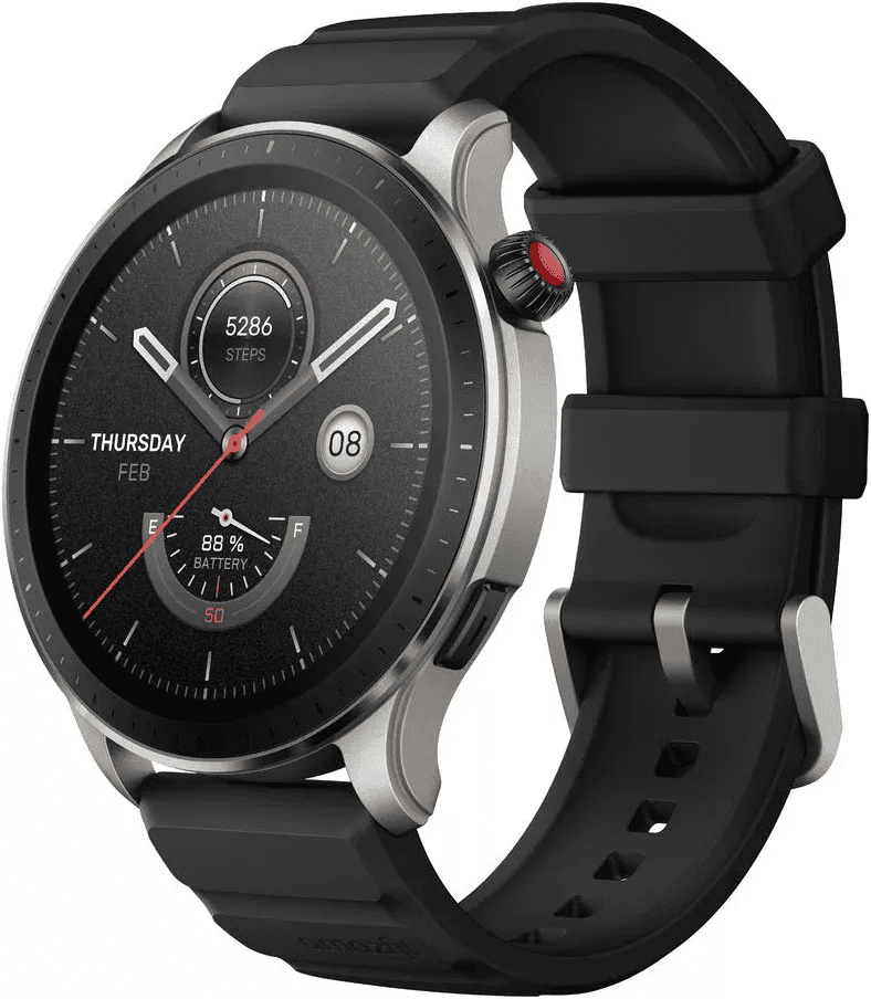Умные часы Amazfit GTR 4 (серебристый, с черным ремешком из фторэластомера)