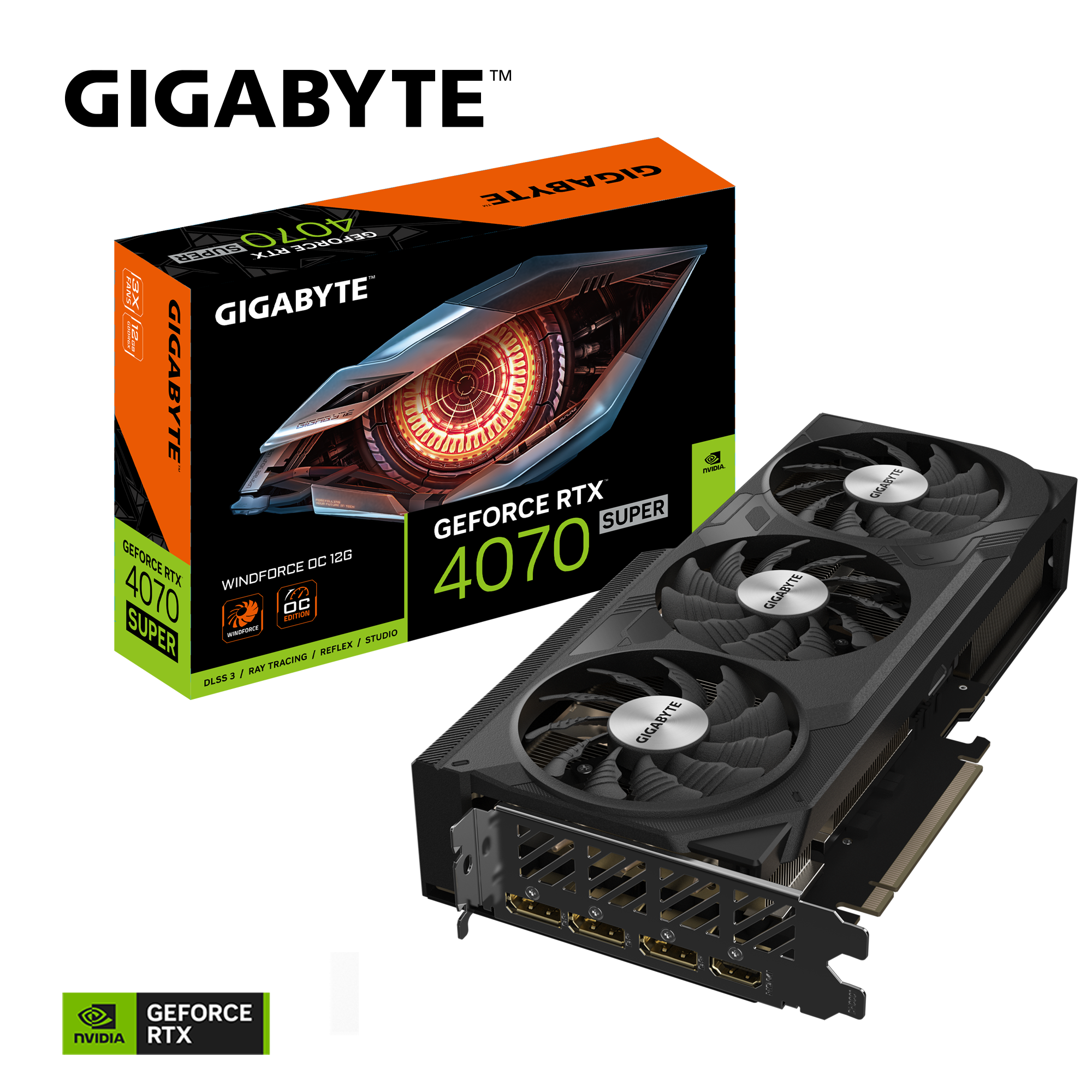Видеокарта Gigabyte RTX 4070 Super Windforce OC 12G (GV-N407SWF3OC-12GD)
