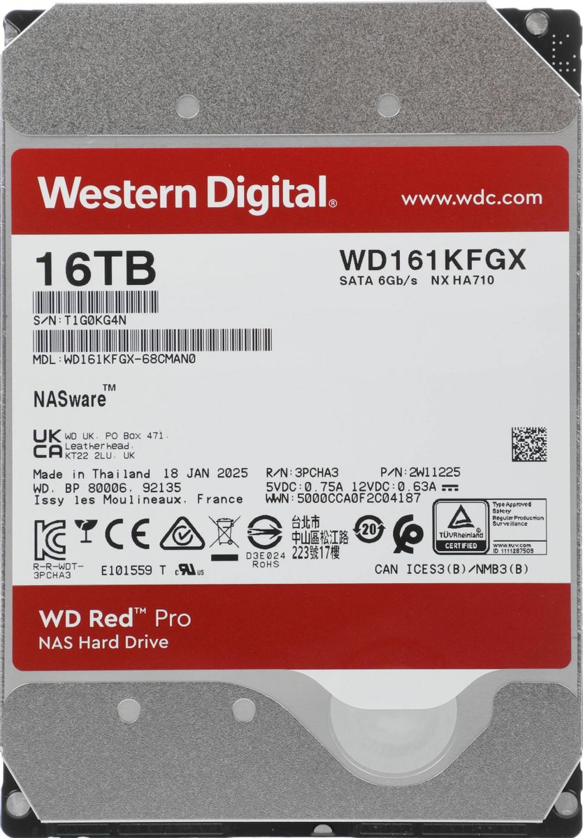 Жесткий диск 16Tb Western Digital Red Pro (WD161KFGX)