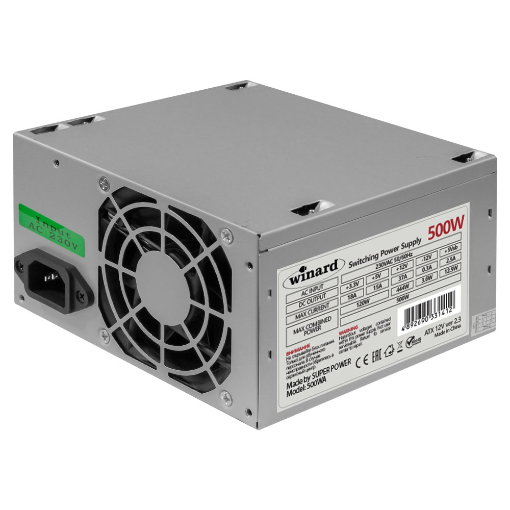 Блок питания 500W Winard 500WA (80мм, 24+4pin, 2xSATA, 4xMolex)