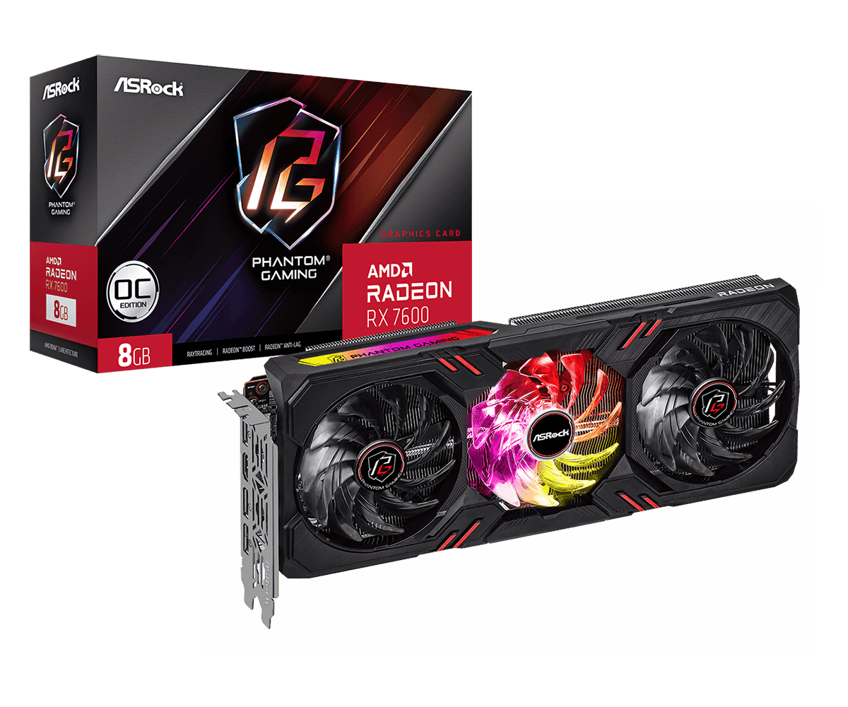 Видеокарта AsRock RX 7600 Phantom Gaming 8GB OC (RX7600 PG 8GO)