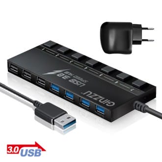 Разветвитель USB GINZZU GR-388UAB 7 port (4 USB 3.0+ 3 USB 2.0) + adapter